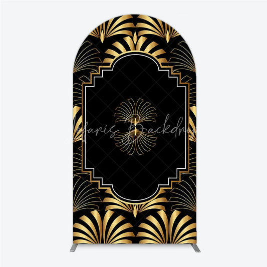 Lofaris Elegant Gold Art Deco Fan Arch Backdrop Luxury Black and Gatsby Style Party Cover