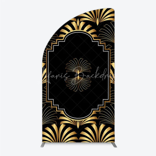 Lofaris Elegant Gold Art Deco Fan Half Moon Arch Backdrop Luxury Black and Gatsby Style Party Cover