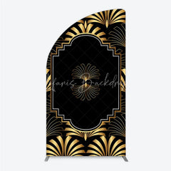 Lofaris Elegant Gold Art Deco Fan Half Moon Arch Backdrop Luxury Black and Gatsby Style Party Cover