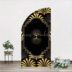 Lofaris Elegant Gold Art Deco Fan Half Moon Arch Backdrop Luxury Black and Gatsby Style Party Cover