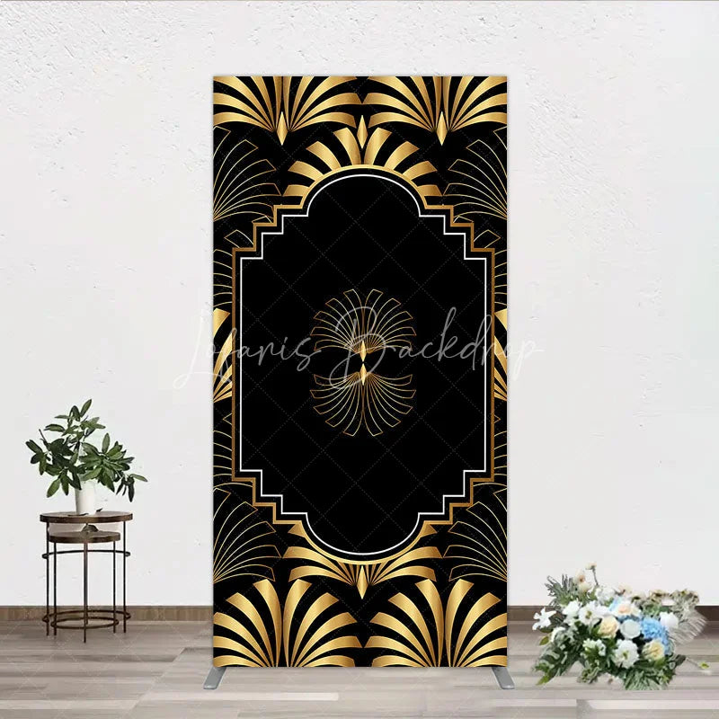 Lofaris Elegant Gold Art Deco Fan Rectangle Backdrop Luxury Black and Gatsby Style Party Cover