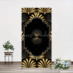 Lofaris Elegant Gold Art Deco Fan Rectangle Backdrop Luxury Black and Gatsby Style Party Cover