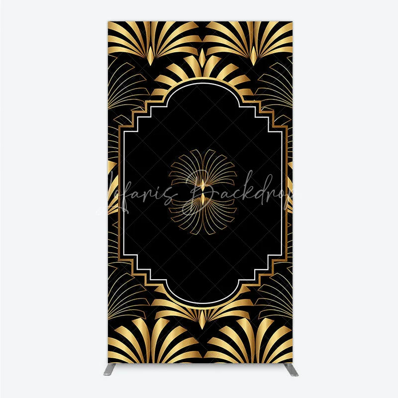 Lofaris Elegant Gold Art Deco Fan Rectangle Backdrop Luxury Black and Gatsby Style Party Cover