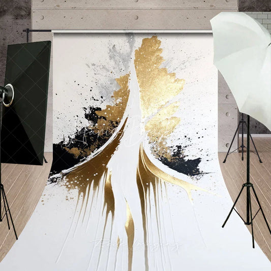 Lofaris Elegant Gold Black and White Abstract Paint Splashes Sweep Backdrop Modern Artistic Photography Studio Decor