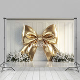 Lofaris Elegant Gold Bow White Floral Wedding Photo Backdrop