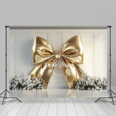 Lofaris Elegant Gold Bow White Floral Wedding Photo Backdrop