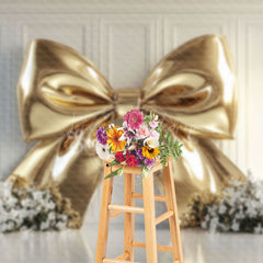 Lofaris Elegant Gold Bow White Floral Wedding Photo Backdrop
