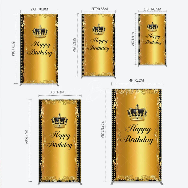 Lofaris Elegant Gold Crown and Happy Birthday Rectangle Backdrop Royal Celebration Party Decor