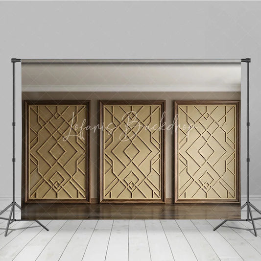 Lofaris Elegant Gold Geometric Pattern Photography Backdrop with Wooden Frame Modern Art Deco Style for Studio Shoots