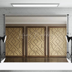 Lofaris Elegant Gold Geometric Pattern Photography Backdrop with Wooden Frame Modern Art Deco Style for Studio Shoots