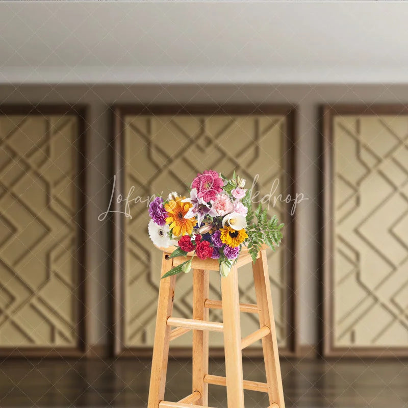 Lofaris Elegant Gold Geometric Pattern Photography Backdrop with Wooden Frame Modern Art Deco Style for Studio Shoots