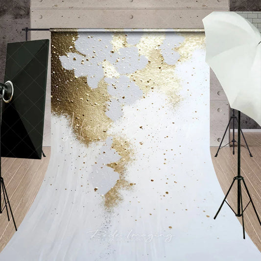 Lofaris Elegant Gold Glitter and White Abstract Sweep Backdrop Modern Party Photography Decor