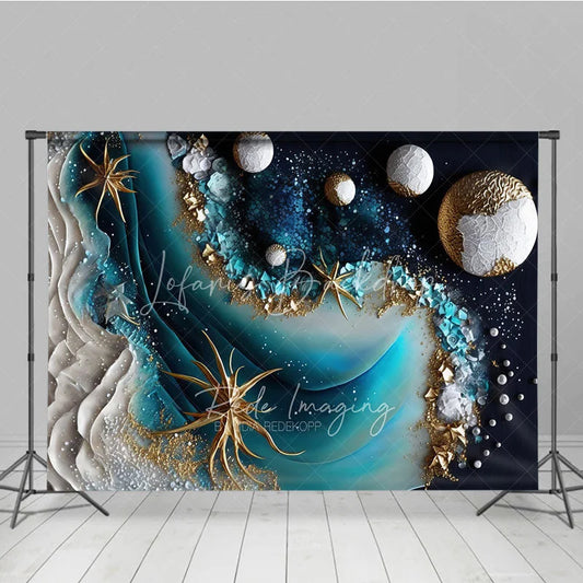 Lofaris Elegant Gold Glitter Blue Teal Abstract Waves Photography Backdrop Artistic Studio Photo Shoot Decor
