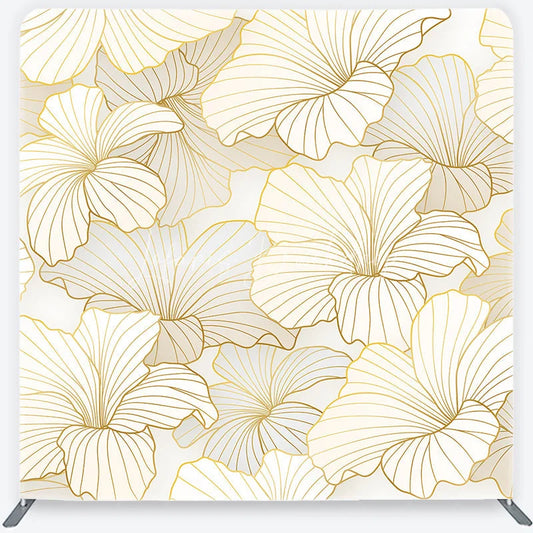 Lofaris Elegant Golden Floral Square Double-Sided Backdrop Cream White Abstract Petals for Luxurious Event Decor