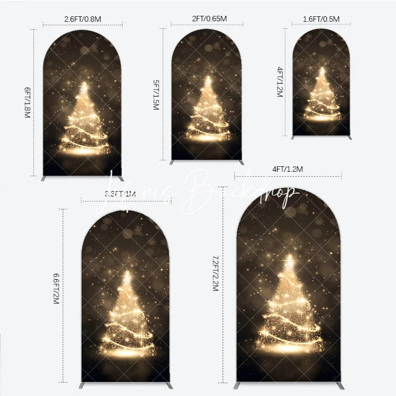 Lofaris Elegant Golden Sparkling Christmas Tree Design Round Top Arch Backdrop Festive Holiday Party Decor
