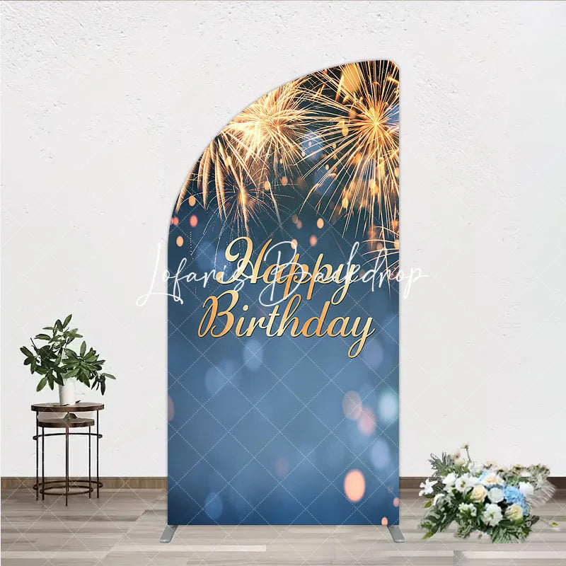 Lofaris Elegant Golden Sparkling Happy Birthday Half Moon Arch Backdrop Festive Celebration Party Decor