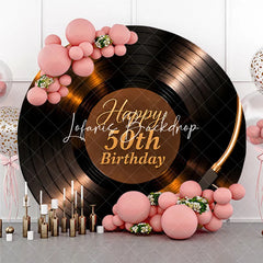 Lofaris Elegant Golden Vinyl Record Happy 50th Birthday Round Backdrop Retro Music Theme Party Decoration