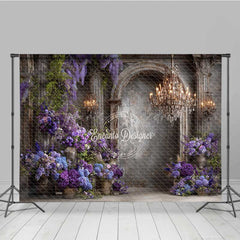 Lofaris Elegant Gothic Interior Photography Backdrop Moody Purple Wall with Wisteria Dark Academia Wedding Photo Prop