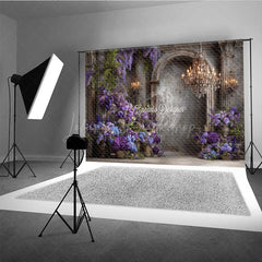 Lofaris Elegant Gothic Interior Photography Backdrop Moody Purple Wall with Wisteria Dark Academia Wedding Photo Prop