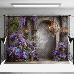 Lofaris Elegant Gothic Interior Photography Backdrop Moody Purple Wall with Wisteria Dark Academia Wedding Photo Prop