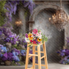 Lofaris Elegant Gothic Interior Photography Backdrop Moody Purple Wall with Wisteria Dark Academia Wedding Photo Prop