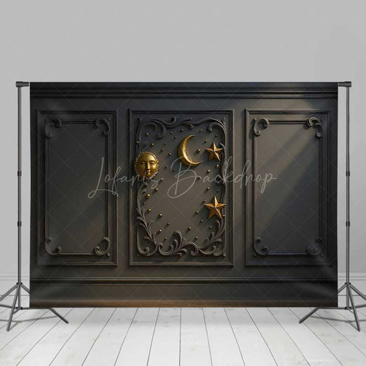 Lofaris Elegant Gray Wall Photography Backdrop with Gold Sun Moon and Stars Classic Molding Panel Studio Photo Prop