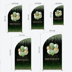 Lofaris Elegant Green and Gold Glitter Happy Birthday Balloons Half Moon Arch Backdrop Festive Celebration Decor
