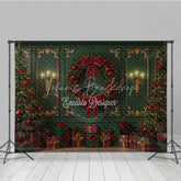 Lofaris Elegant Green and Red Christmas Photography Backdrop Classic Wall with Gold Accents Holiday Photo Background