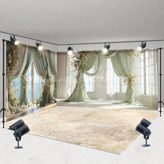 Lofaris Elegant Green Drapes and Floral Garlands Room Set Backdrop Romantic Wedding Party Photography Decor