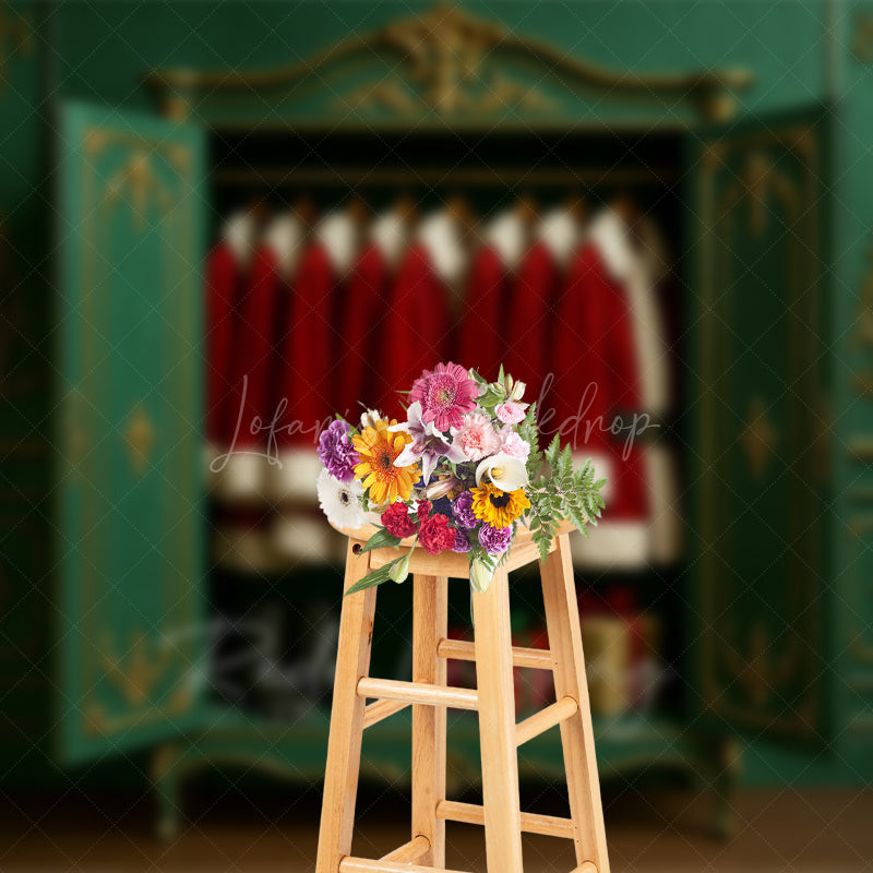 Lofaris Elegant Green Wall Santas Closet Christmas Backdrop