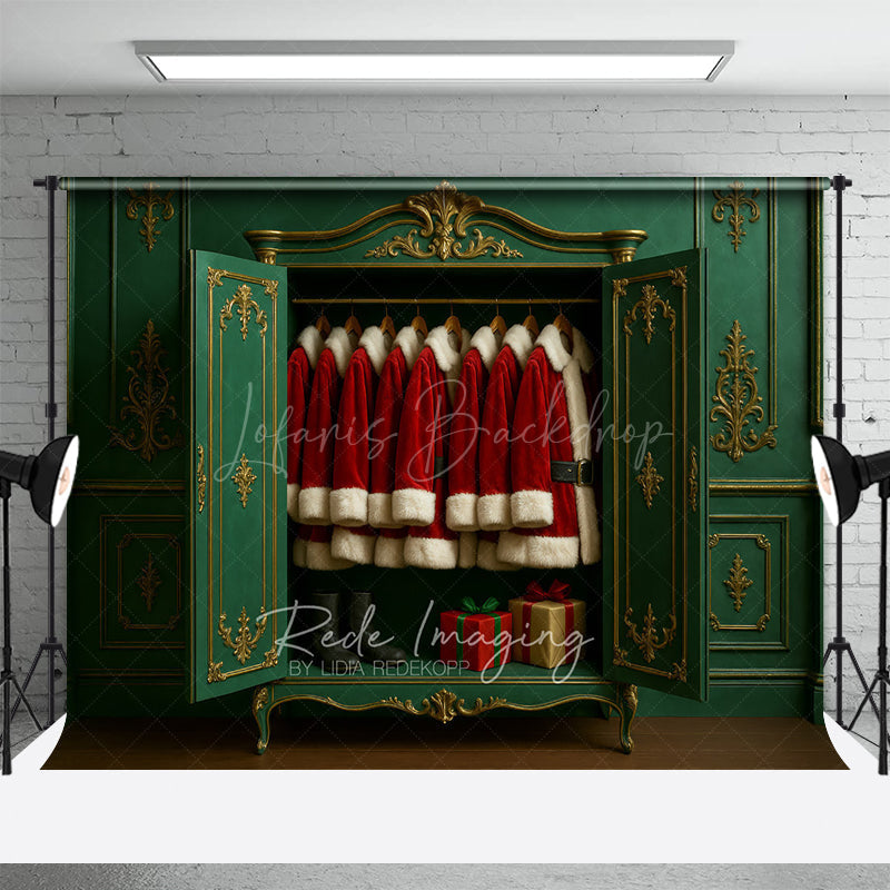 Lofaris Elegant Green Wall Santas Closet Christmas Backdrop