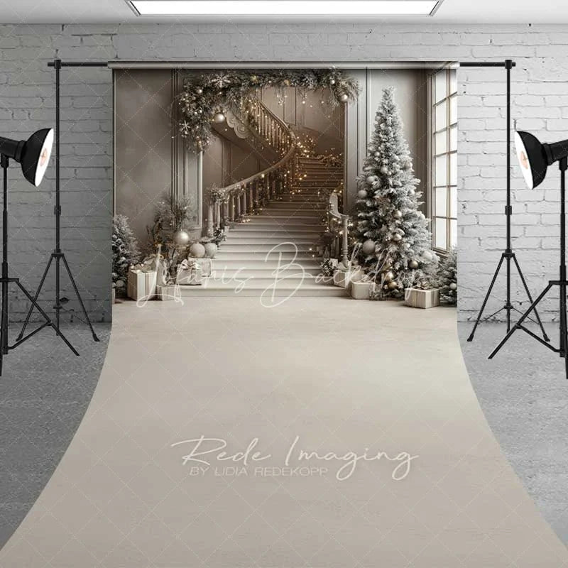 Lofaris Elegant Grey Staircase Sweep Backdrop White Flocked Trees Presents Luxury Interior Floor Photo Background