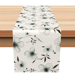 Lofaris Elegant Hand Drawn Floral Table Runner Simple Black and White Botanical Sketch Minimalist Modern Kitchen Decor