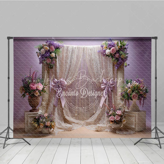 Lofaris Elegant Lavender and Cream Lace Floral Photography Backdrop Romantic Baby Shower Wedding Decor