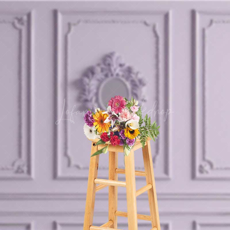 Lofaris Elegant Lavender Wall Photography Backdrop with Ornate Mirror Classic Molding Panel Studio Photo Prop Decor