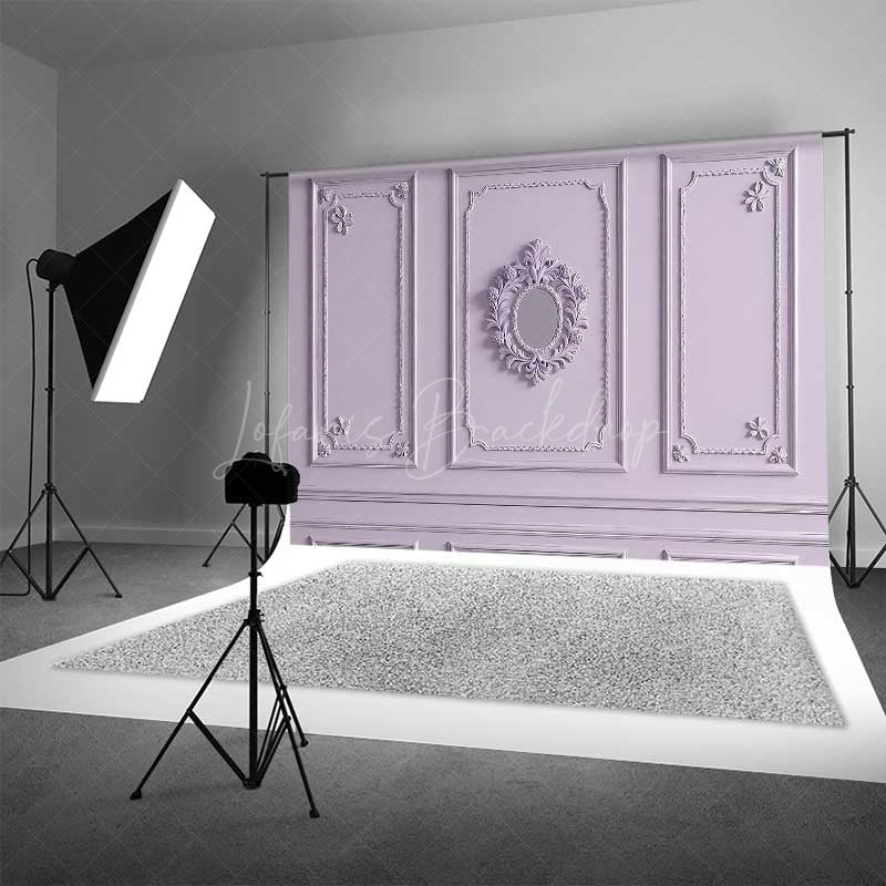 Lofaris Elegant Lavender Wall Photography Backdrop with Ornate Mirror Classic Molding Panel Studio Photo Prop Decor