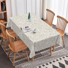 Lofaris Elegant Leaf Print Rectangle Tablecloth Neutral Beige Botanical Design Simple Farmhouse Kitchen Decor