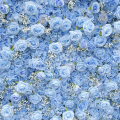 Lofaris Elegant Light Blue Rose and White Filler Artificial Flower Wall Perfect for Wedding Party Decor