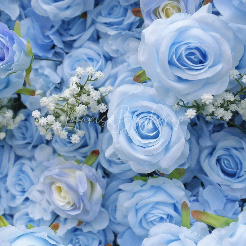 Lofaris Elegant Light Blue Rose and White Filler Artificial Flower Wall Perfect for Wedding Party Decor