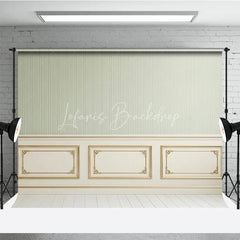 Lofaris Elegant Light Green Striped Wallpaper and Gold Trim Wainscoting Photography Backdrop Classic Interior Decor