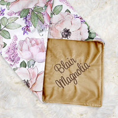 Lofaris Elegant Light Pink Floral Leaves Minky Baby Blanket