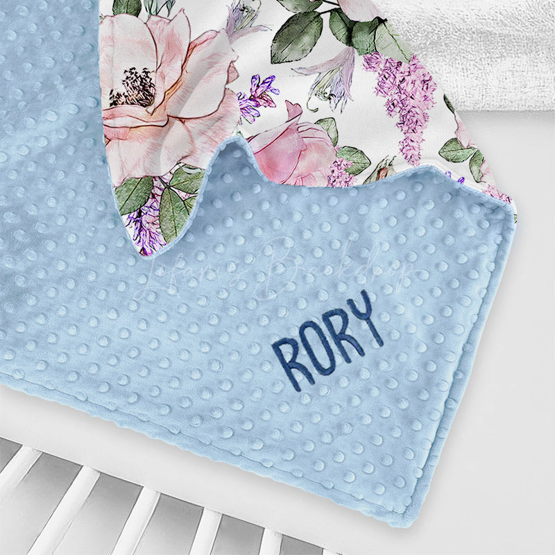 Lofaris Elegant Light Pink Floral Leaves Minky Baby Blanket