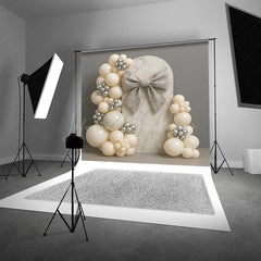 Lofaris Elegant Marble Arch Cake Smash Backdrop Gray Bow and Neutral Balloons Modern First Birthday Photography Prop