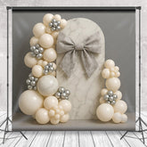 Lofaris Elegant Marble Arch Cake Smash Backdrop Gray Bow and Neutral Balloons Modern First Birthday Photography Prop