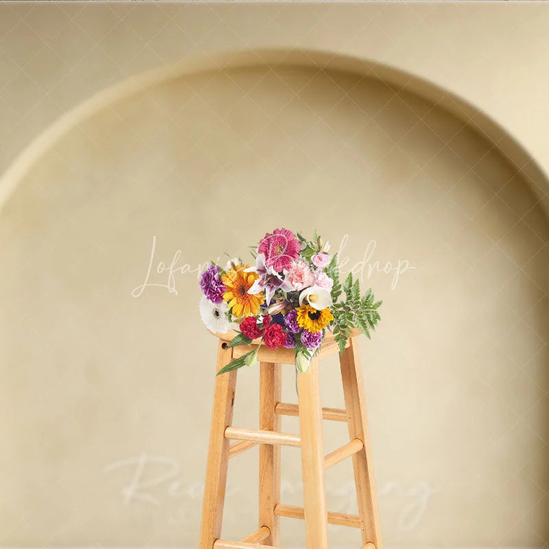 Lofaris Elegant Minimalist Light Beige Arched Wall Photography Backdrop Modern Textured Plaster Design for Portraits