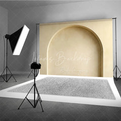 Lofaris Elegant Minimalist Light Beige Arched Wall Photography Backdrop Modern Textured Plaster Design for Portraits