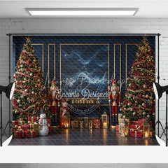 Lofaris Elegant Navy Blue Christmas Photography Backdrop Nutcrackers and Snowman Starry Night Holiday Photo Background