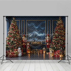 Lofaris Elegant Navy Blue Christmas Photography Backdrop Nutcrackers and Snowman Starry Night Holiday Photo Background