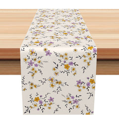 Lofaris Elegant Painted Table Runner with Purple and White Floral Pattern for Wedding Formal Dining Decor