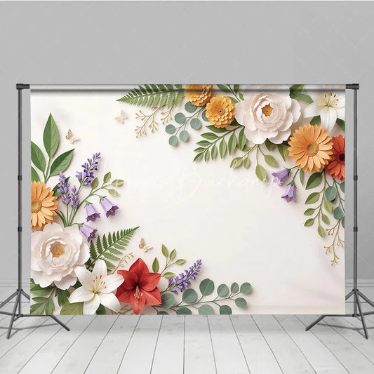 Lofaris Elegant Paper Cut Floral and Green Leaves Photography Backdrop with Butterflies Spring Summer Party Decor